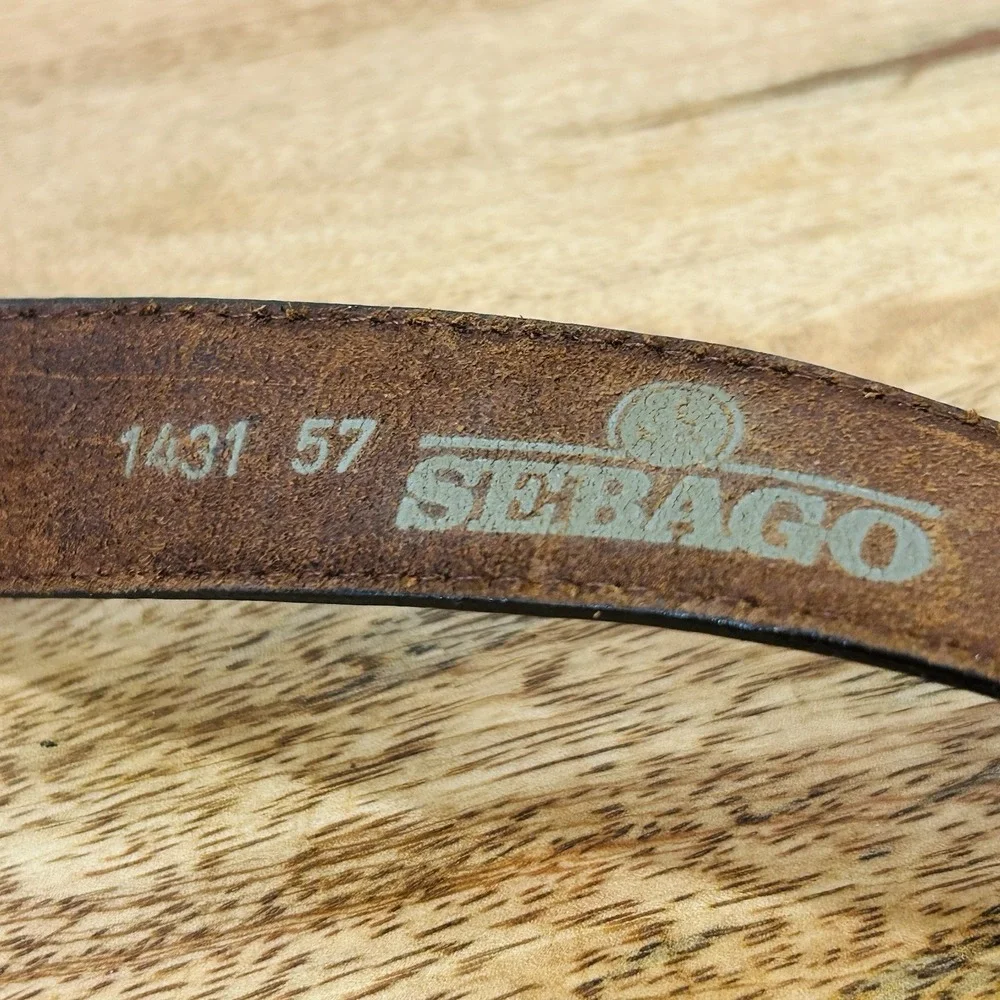 Sebago Belt Mens Size 34 Brown Leather Casual Dress Vintage Made USA Brass